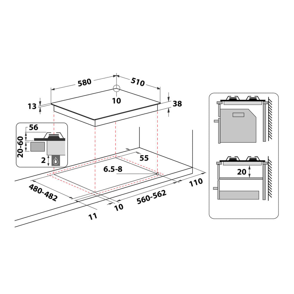 Hotpoint PPH 60G DF/IX Aço inoxidável Encastre 59 cm Gás 4 zona(s)