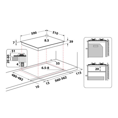 Whirlpool GMAL 6422/IXL Aço inoxidável Encastre 59 cm Gás 4 zona(s)