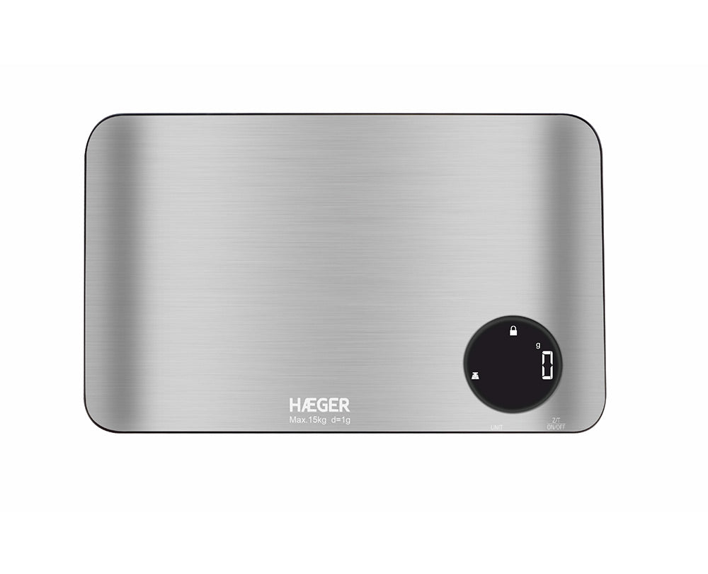 Balança de Cozinha HAEGER Stainless - 15kg, 1g, Display LCD, Inox