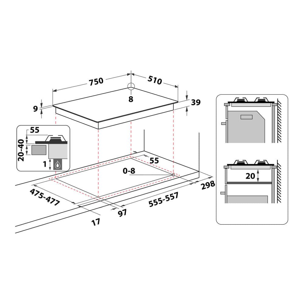 Hotpoint PCN 752 T/IX/HA Preto, Aço inoxidável Encastre 75 cm Gás 5 zona(s)