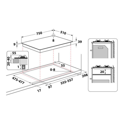 Hotpoint PCN 752 T/IX/HA Preto, Aço inoxidável Encastre 75 cm Gás 5 zona(s)