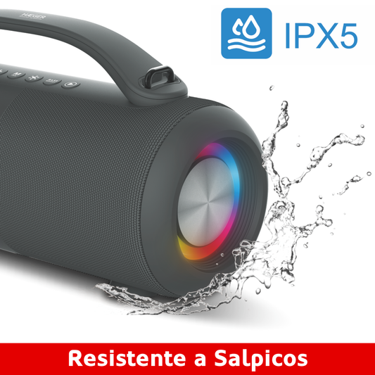 Coluna Bluetooth Portátil HAEGER Super Boom - Autonomia 24H, Resistência a Salpicos IPX5, Luz Led