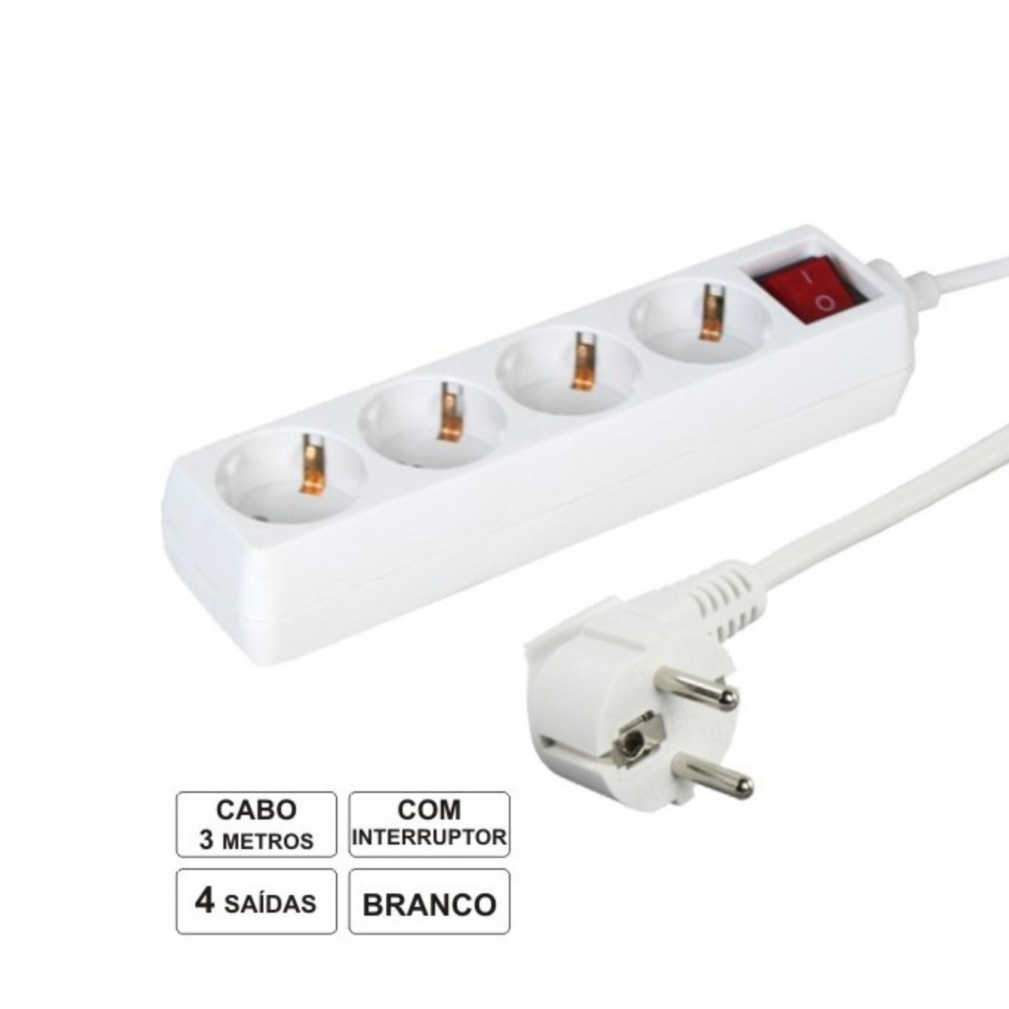 Tomada Elétrica com 4 Saídas Interruptor 3m EDM 41044